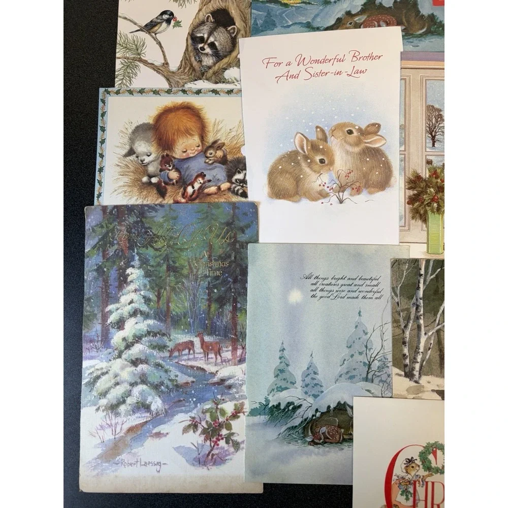 Vintage Animal Christmas Cards Fronts ONLY Scrapbooking Crafts Decoupage 50+